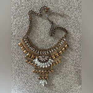 Bold Brass Jeweled Statement Necklace